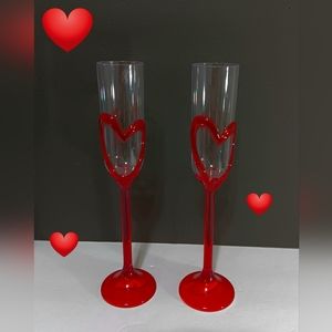 Valentine's red HEART Champagne, wine flute plastic glass 10"x 2" Set Of 2 NEW